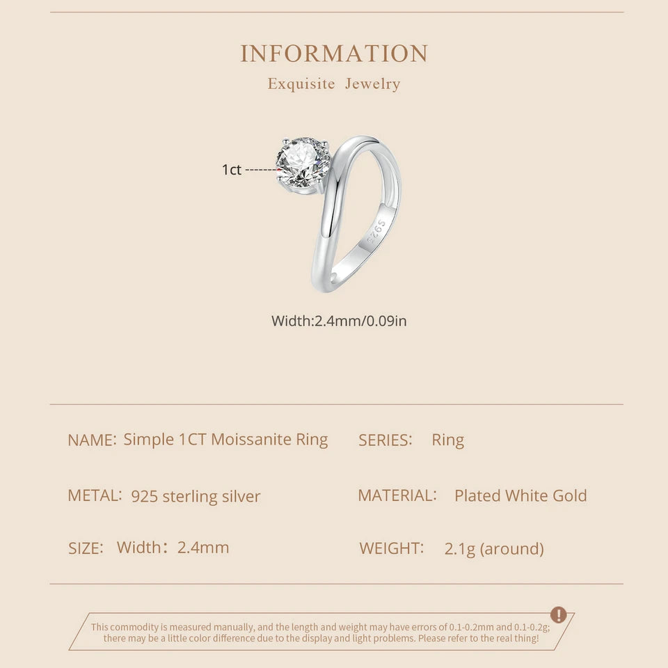 BAMOER Moissanite Engagement Ring, Women's Solitaire Moissanite Promise Rings 925 Sterling Silver with White Gold Plated MSR049