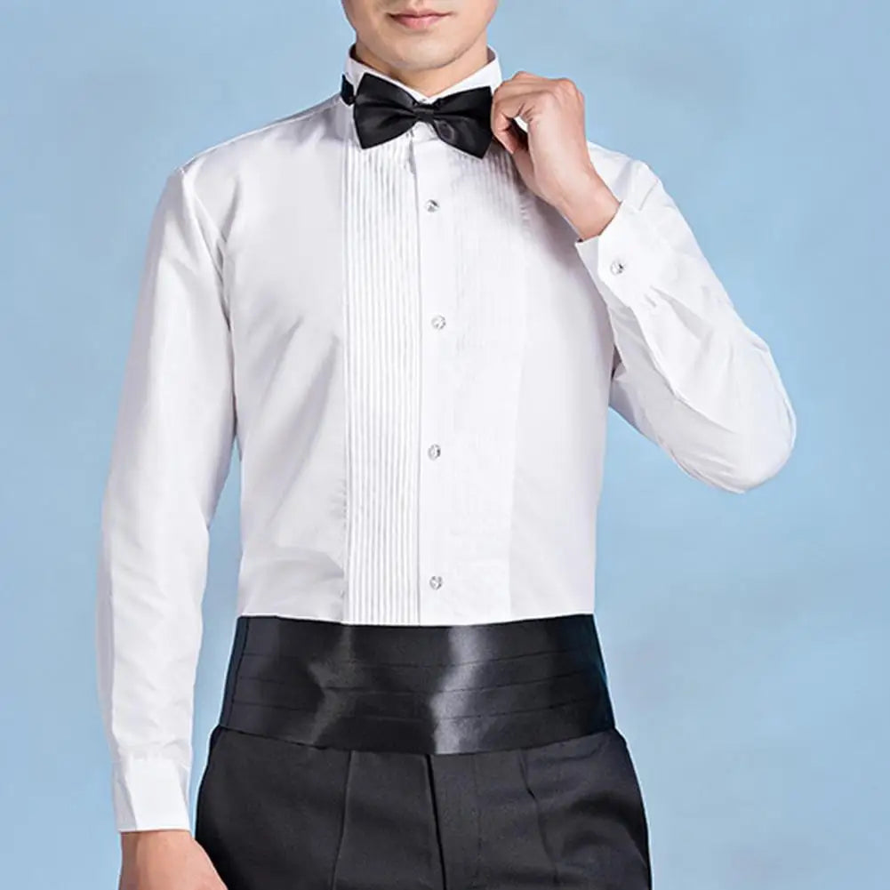 Men Business Shirt Winged Collar Long Sleeve Dress Shirt Tuxedo Formal Office Shirt Party Dinner Wedding Bridegroom Shirts