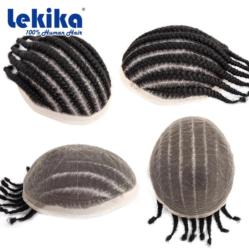 8 Cornrow Braids Hair Prosthesis For Men Durable Hair System For Man Afro 100% Human Hair Hair Prosthesis For Men Black Toupee