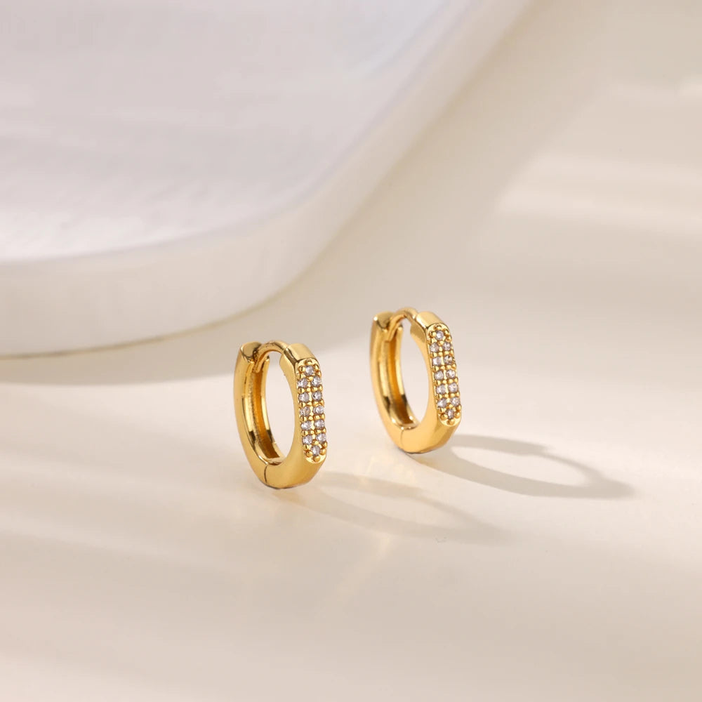 Cubic Zirconia Hoop Earrings For Women Luxury Crystal Zircon Gold Color Stainless Steel Earring Jewelry Wedding Party Gift