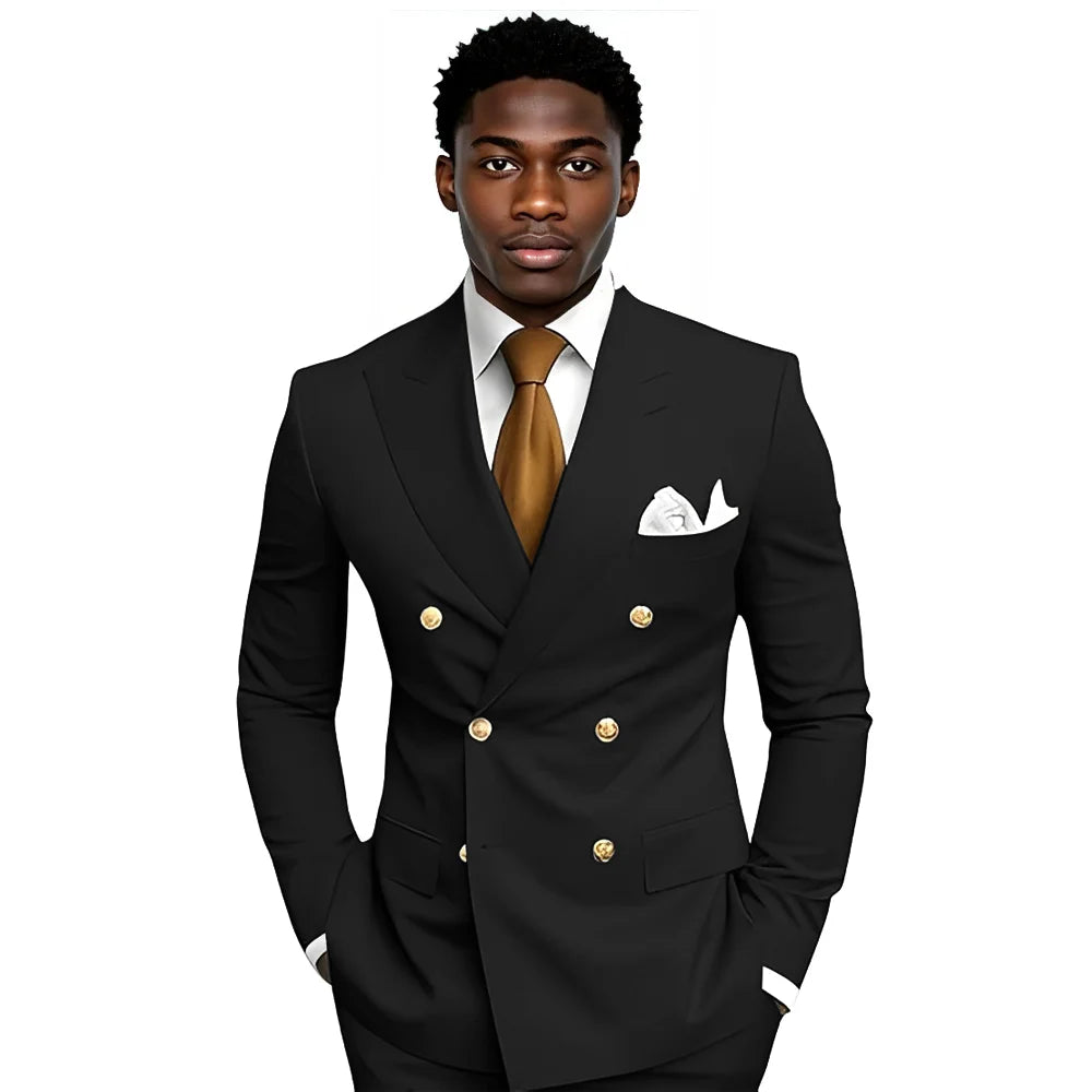 Business Men's Suit 2-piece Double-breasted Blazer Pants Wedding Groom's Tuxedo Gentleman's Evening Dress Tailor-made Mens Suits