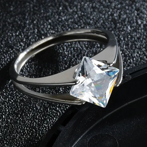 Couple Rings - Women Exquisite Rhinestones Zirconia Rings Set Simple Stainless Steel Men Ring Fashion Jewelry For Lover Gifts