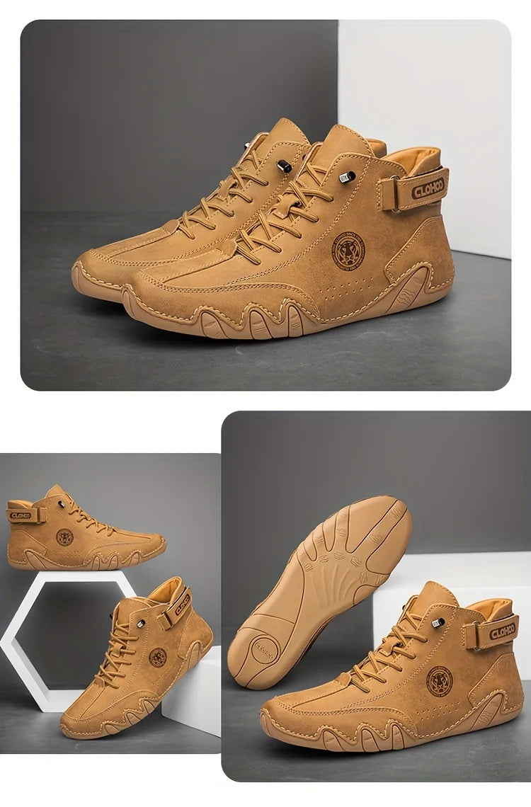 CLOHOO Men's PU Leather Lace Up Sneakers Black Casual Walking Shoes Lightweight Comfortable Breathable Brown Shoes for Men