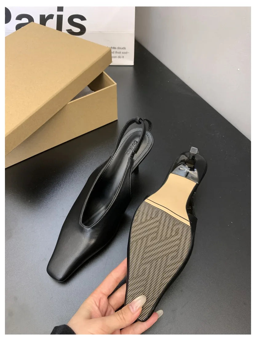 2026 New Spring Women Sandals Fashion Thin High Heels Pumps Square Toe Shallow Women's Shoes For Party Dress Mules Zapatos Mujer