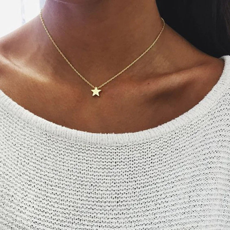 FSUNION 2025 New Fashion Choker Gold Color Silver  Chain Star Heart Moon Pendants Necklace For Women Jewelry Gifts