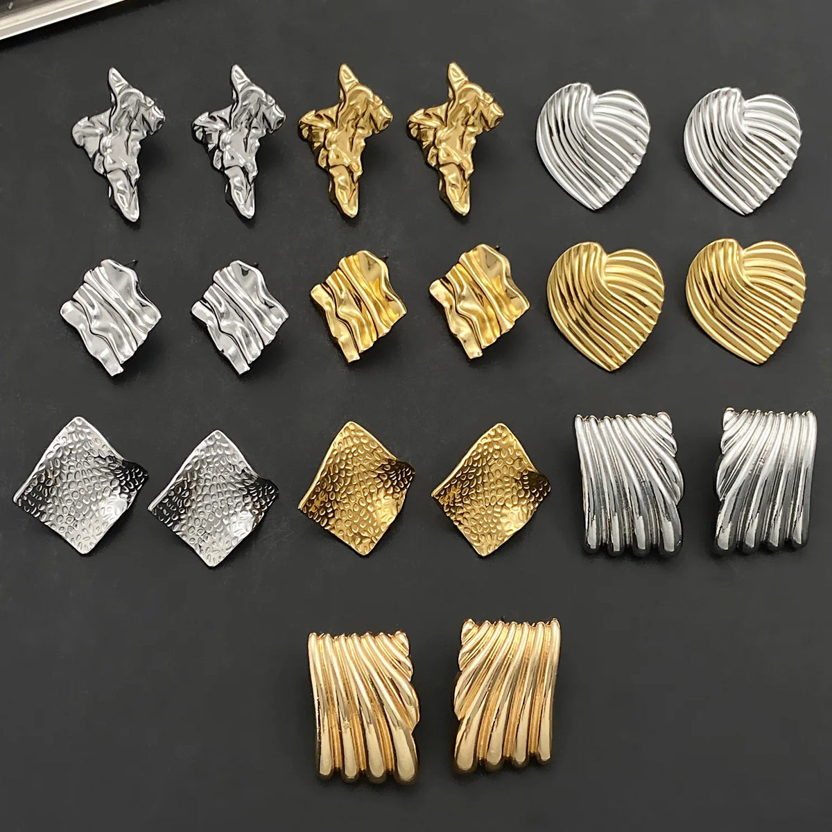 Stainless Steel Wrinkled Gold Color Earrings For Women Metal Earing Jewelry 2026 Trending Vintage Round Square Heart Earrings
