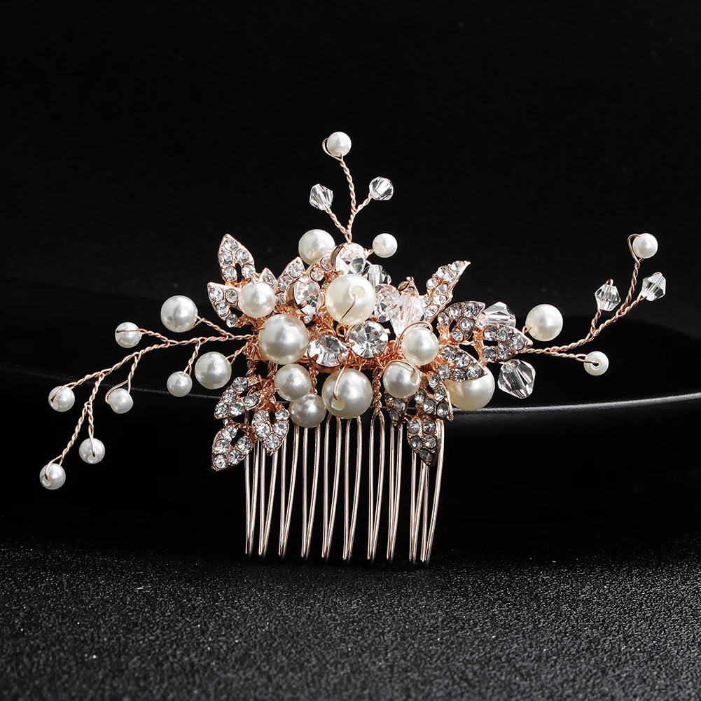 Luxury Pearl Rhinestone Classic Hair Comb Bridal Headdress Jewelry Party Dress Accessories For Women Wedding Hair Clips