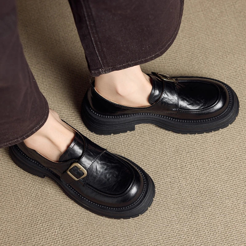 2026 New Women's Loafers Thick-soled, non-slip, buckle-up women shoes Round-toe formal dress shoes for spring and autumn female
