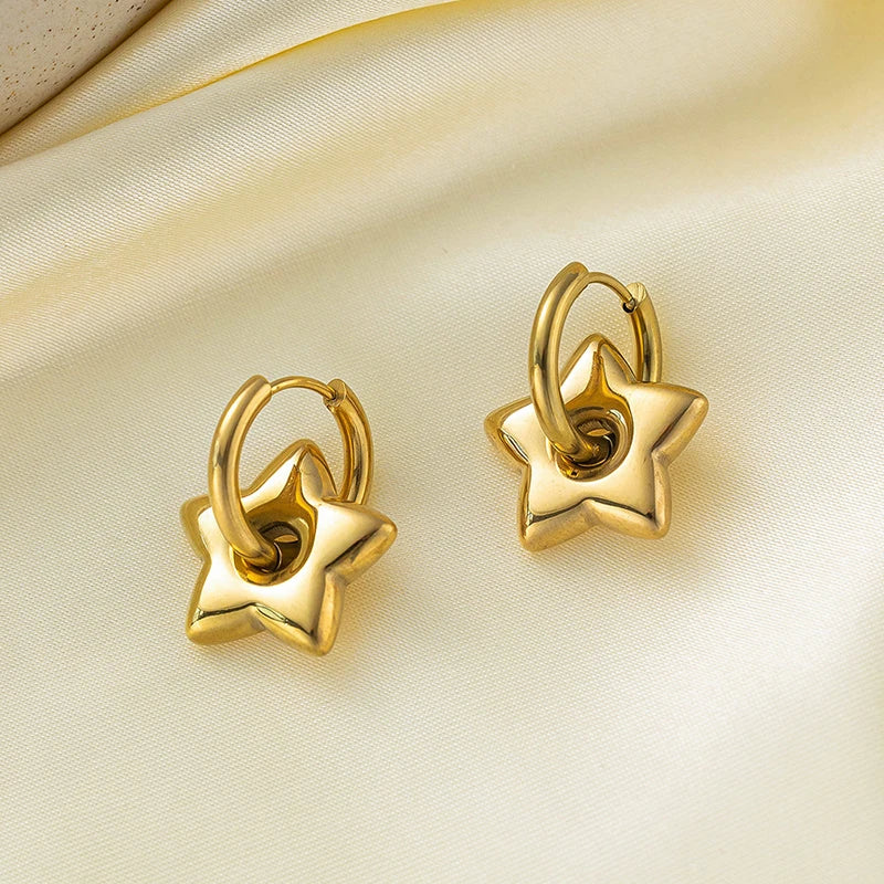 Stainless Steel Round Star Moon Heart Pendant Hoop Earrings for Women Fashion Classic Y2K Jewelry Gold Silver Color Earring