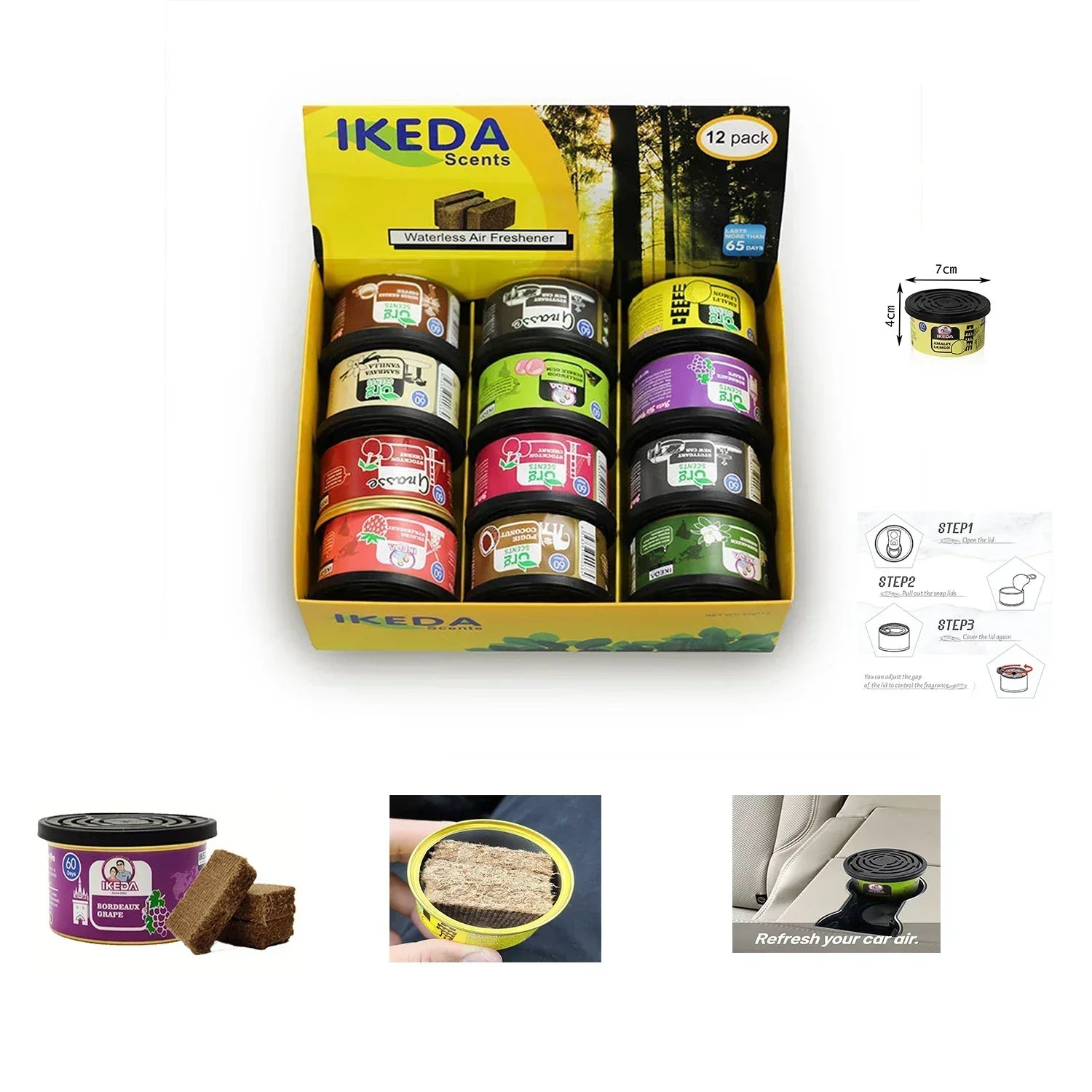 Car Air Fresheners: Lemon Scent | Organic Cans | Odor Eliminator Essential | Long-Lasting | Strong Fragrance | For Home Closet