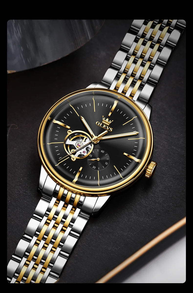 OLEVS 6708 Mechanical Watch for Men Fashion Arched Glass Automatic Men's Watches Hollow Simple Luxury Brand Original Man Watch