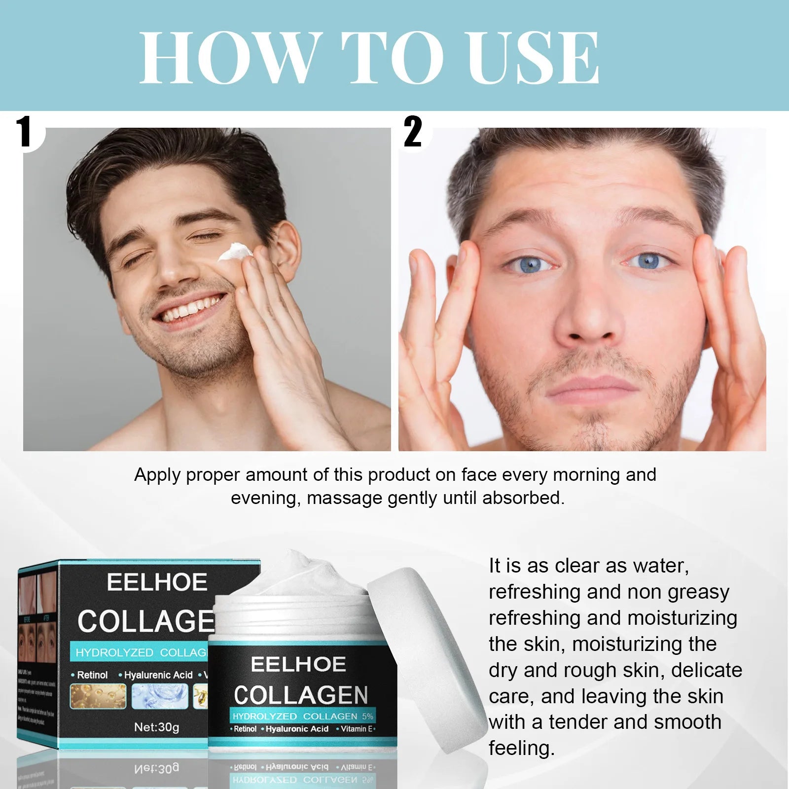 Collagen Creams For Men Smooth Wrinkle Firming Lifting Moisturizing Hyaluronic Acid Brightening Facial Cream Facial Skin Care