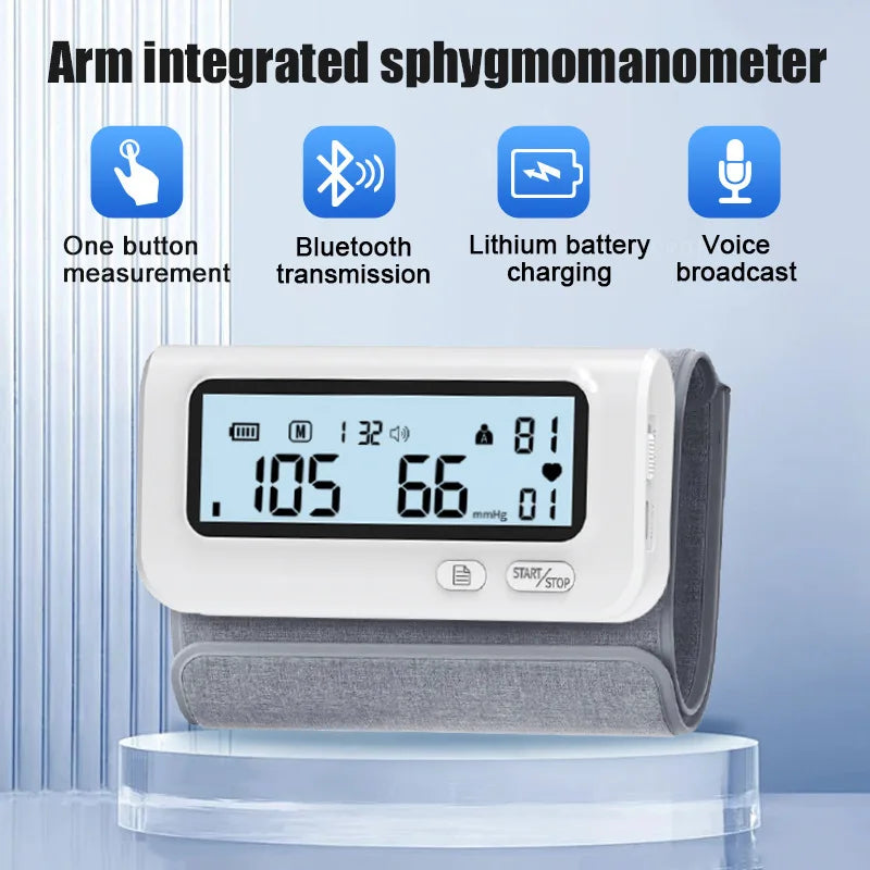 Blood Pressure Monitor, Attached Universal Upper Arm Cuff, Digital LCD Display, Charger Cable and Carrying Case Included