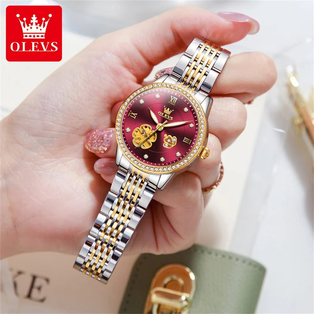 OLEVS 6706 Mechanical Watch for Women Luxury Waterproof Fashion Elegant Diamond  Automatic Ladies Watches