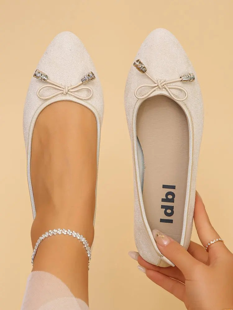 Women's Elegant Pointed Toe Ballet Flats with Bowknot Decor Slip-On Dress Shoes for Office Wedding Party Daily Casual Footwear