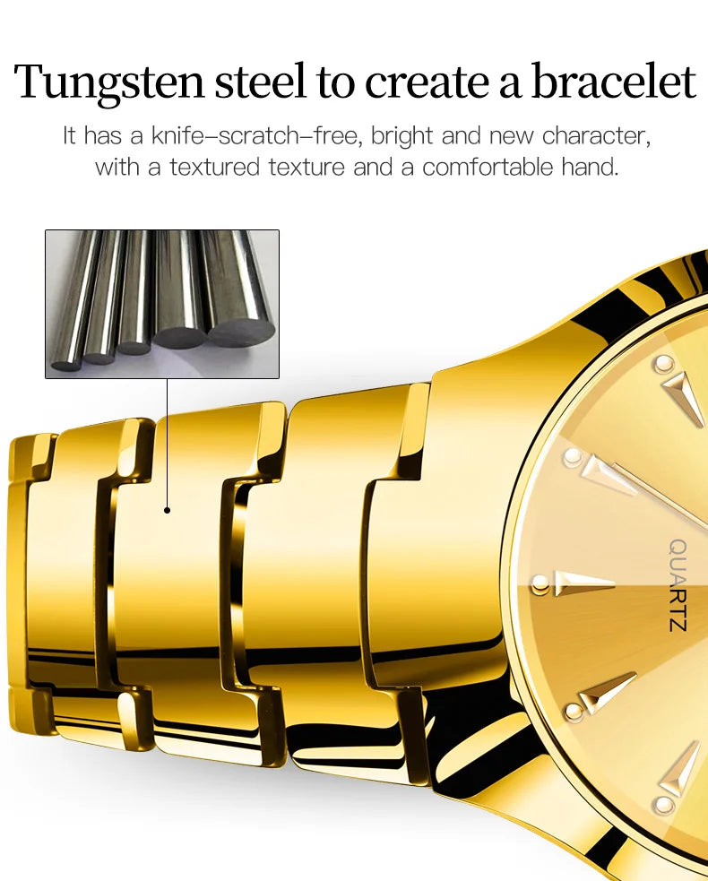 OLEVS Fashion Mens Watches Top Brand Luxury Tungsten Steel Gold Quartz Watch for Man Waterproof Luminous Date Week Wristwatch