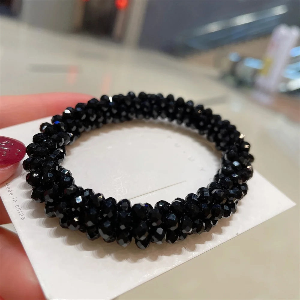 Crystal Beads Hair Ties for Women Vintage Ponytail Scrunchies Elastic Hair Bands Glass Beaded Rubber Hair Rope Accessories