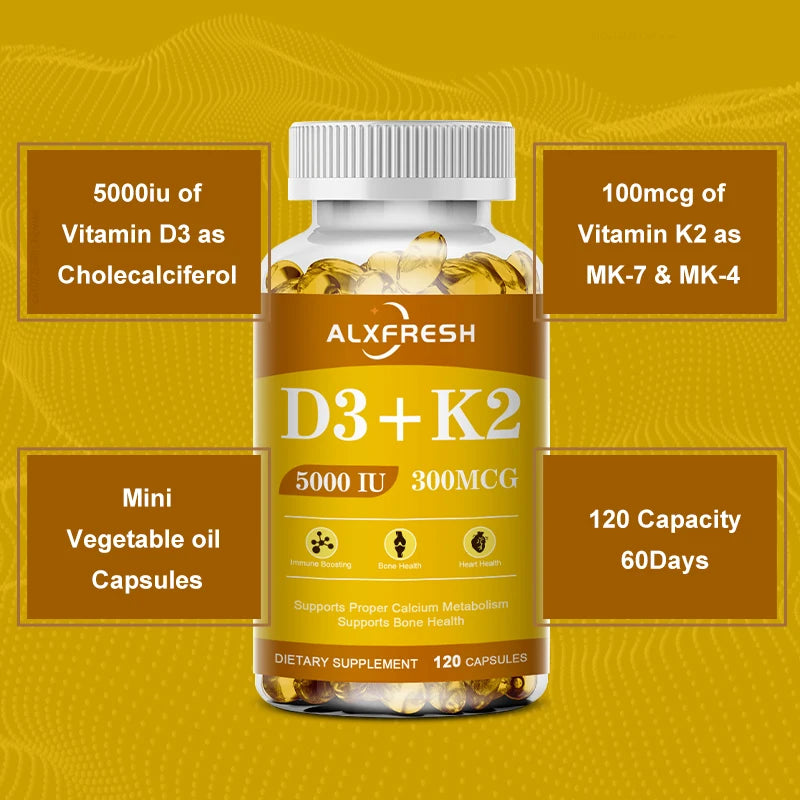 D3K2 Capsules Support Calcium Absorption Strengthen Bone and Teeth Health and Protect the Cardiovascular and Immune systems
