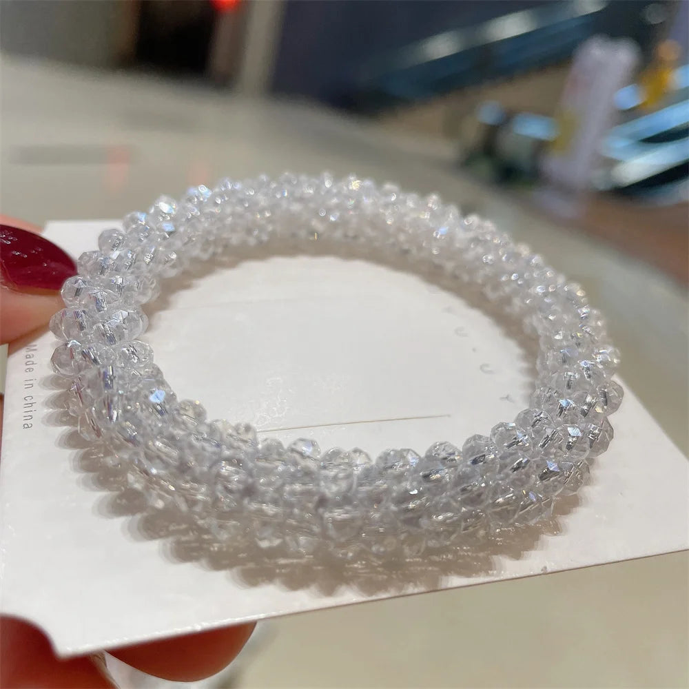 Crystal Beads Hair Ties for Women Vintage Ponytail Scrunchies Elastic Hair Bands Glass Beaded Rubber Hair Rope Accessories