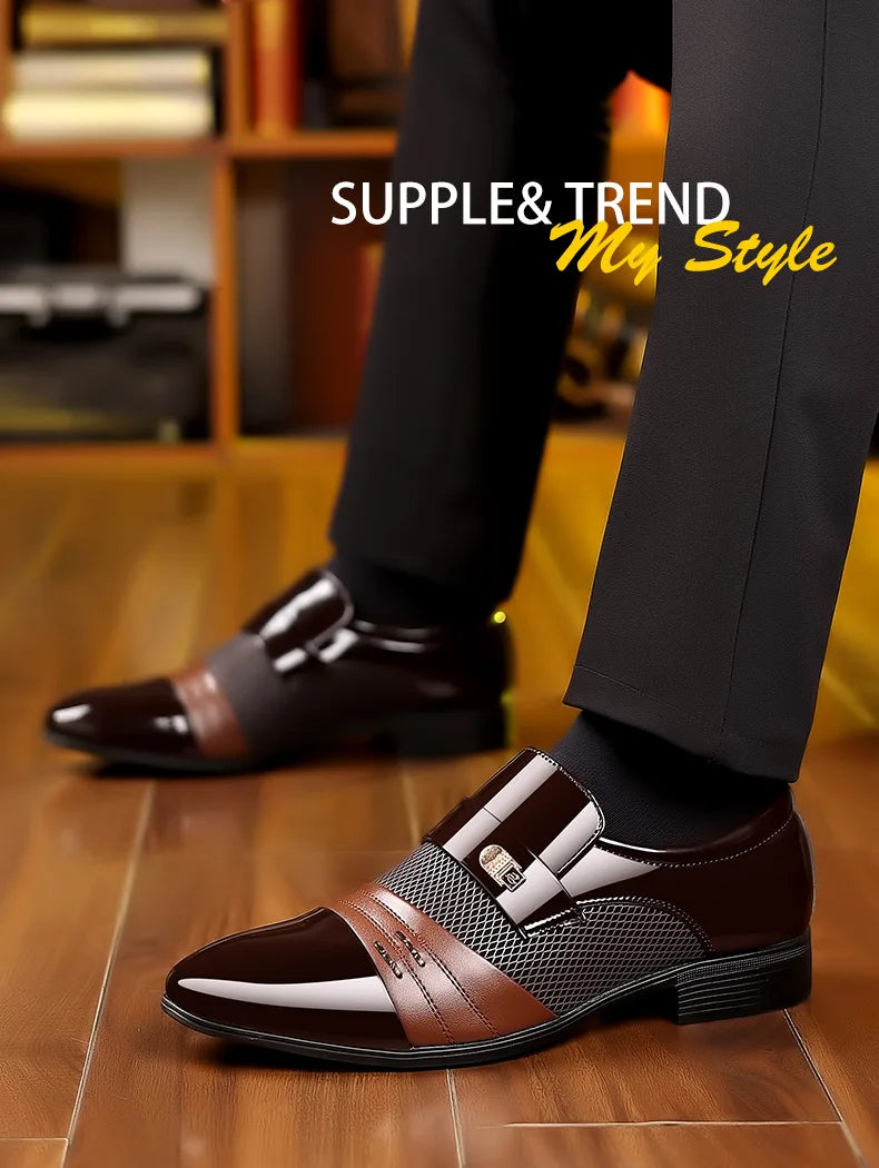 Men's Dress Shoes Pointed Toe Oxfords Classic Business Men Leather Shoes Slip on Wedding Casual Shoes Office Comfortable Loafers