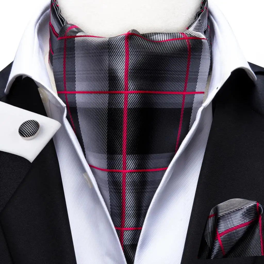 Hi-Tie Mens Ascot Black Pink Blue Red Gold Green Purple White Cravat Tie Hanky Cufflinks for Male Wedding Business Prom