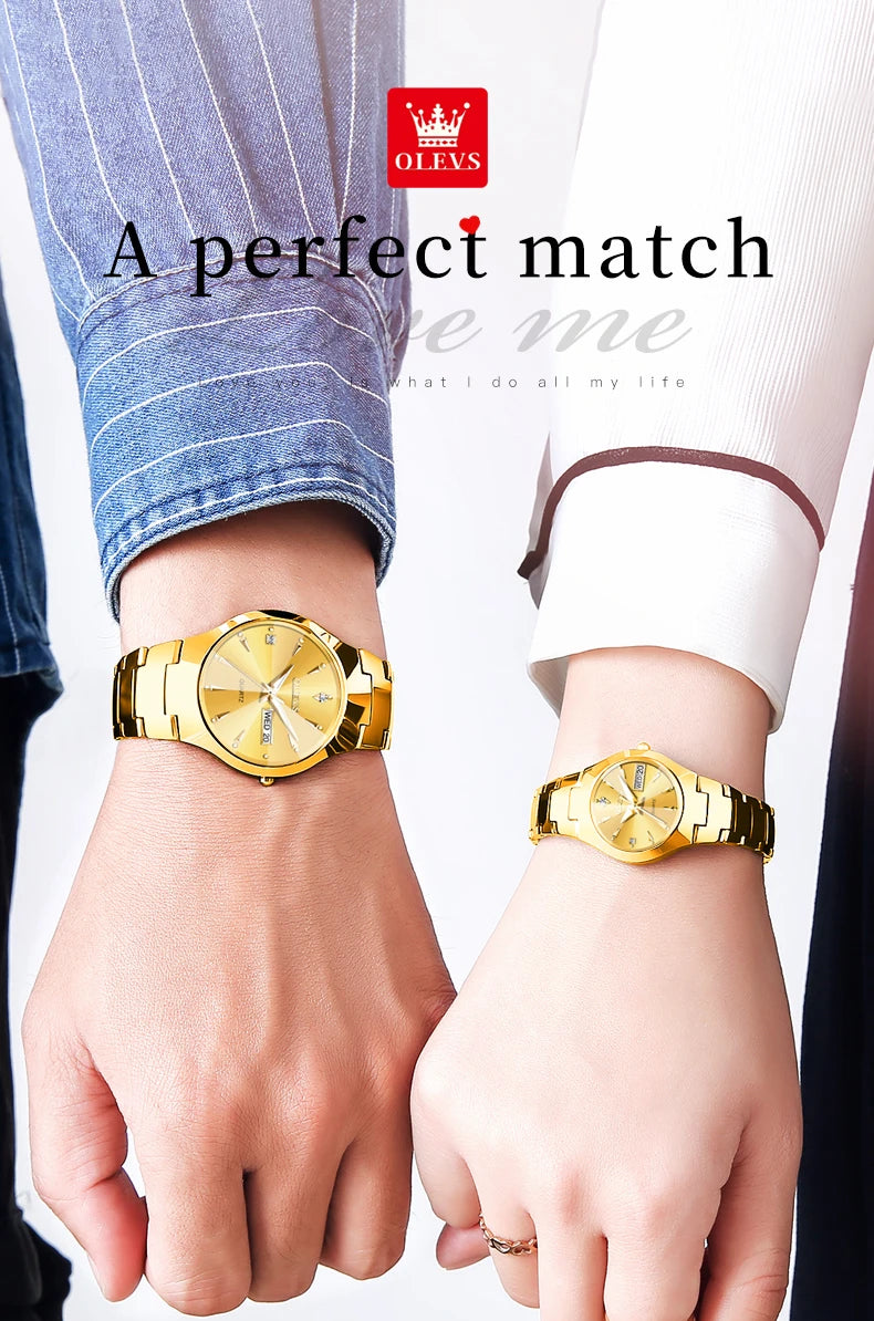 OLEVS Fashion Mens Watches Top Brand Luxury Tungsten Steel Gold Quartz Watch for Man Waterproof Luminous Date Week Wristwatch