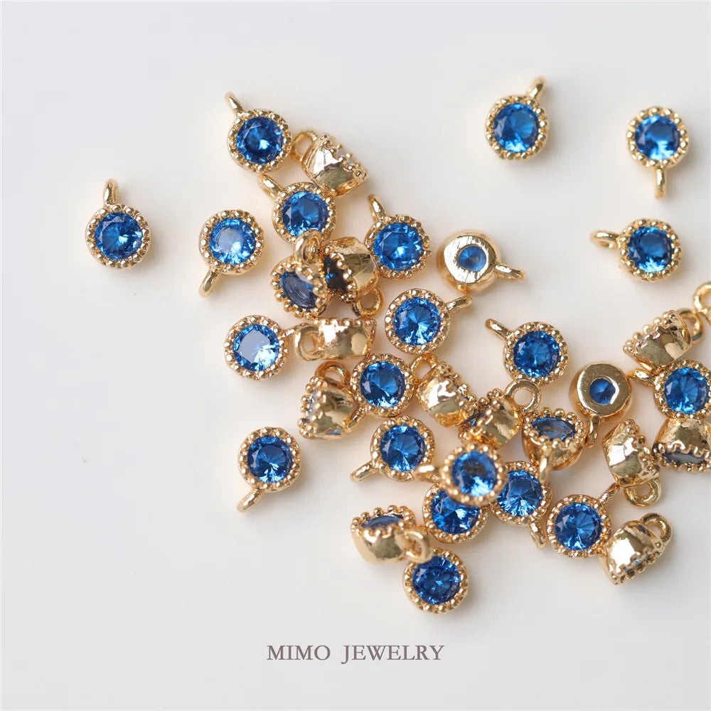 Color copper plated gold custom color mini round single zircon pendant DIY handcrafted accessories