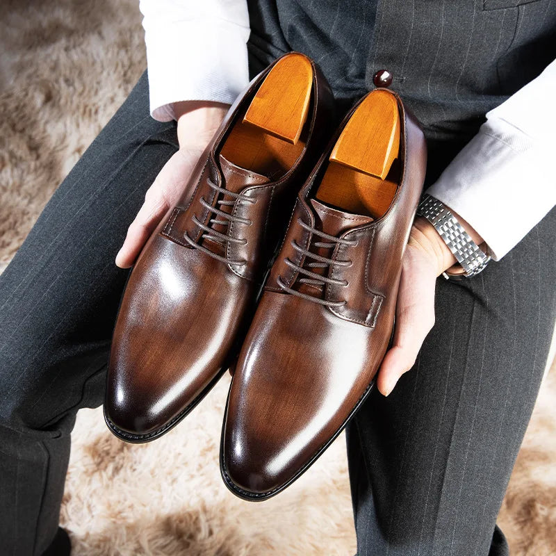 Leather Shoes for Men Luxury Business Men's Shoes High Quality Casual Oxford Dress Shoes Male Lace-Up Office Wedding Formal Shoe