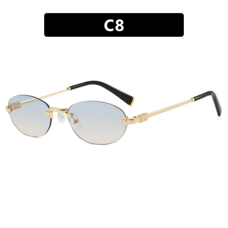 New Fashionable Oval Frameless Sunglasses UV400 UV Protection Glasses Fashionable Street Style Outdoor Driving Travel Sunglasses