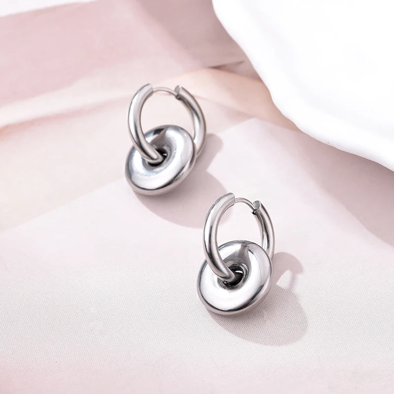 Stainless Steel Round Star Moon Heart Pendant Hoop Earrings for Women Fashion Classic Y2K Jewelry Gold Silver Color Earring