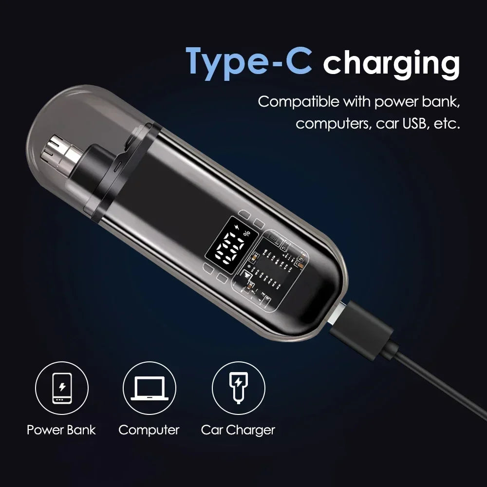 Rechargeable Nose/Ear Hair Trimmer for Men & Women - 2-in-1 Waterproof Dual Blade, Cordless Auto Groomer with USB Charging