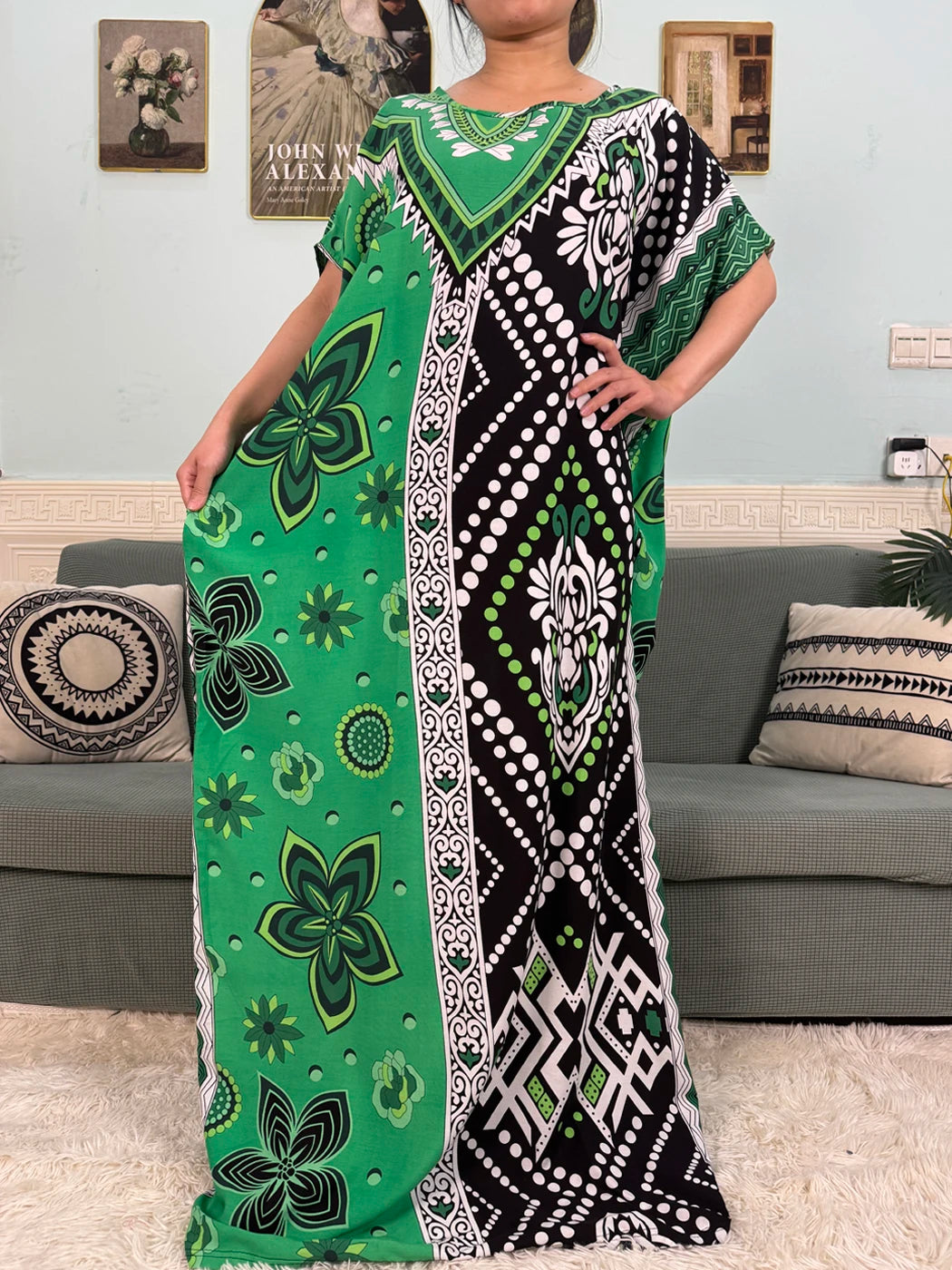 Muslim Abayas For Women 2025 Cotton Floral Printed Loose Caftan Marocain Femme Robe Eid Islam African Dresses With Pocket Scarf