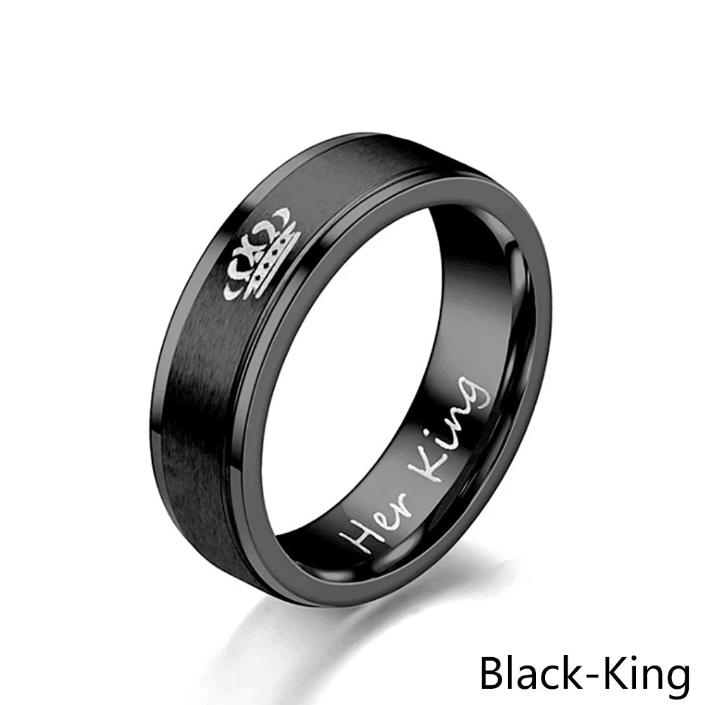 6mm Fashion Stainless Steel Ring His Queen Her King Couple Black Crown Couple Jewelry Anniversary Valentine's Day Gifts
