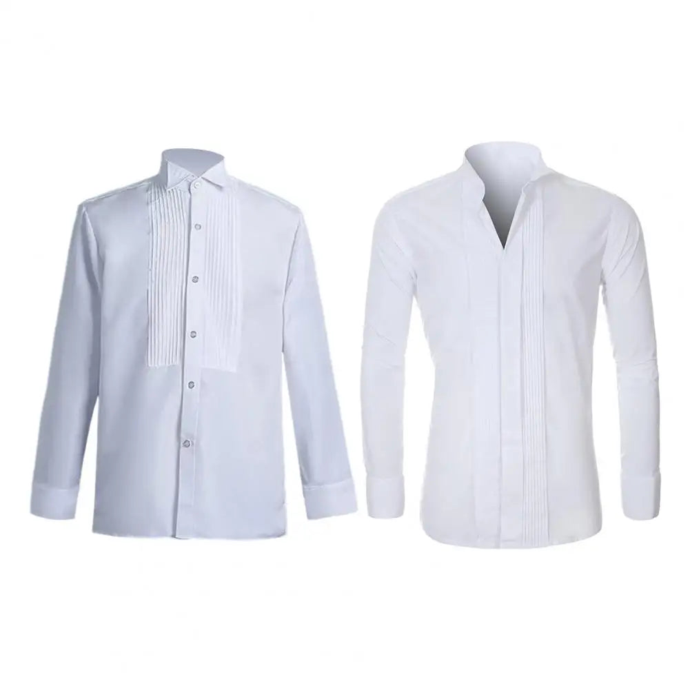 Men Business Shirt Winged Collar Long Sleeve Dress Shirt Tuxedo Formal Office Shirt Party Dinner Wedding Bridegroom Shirts