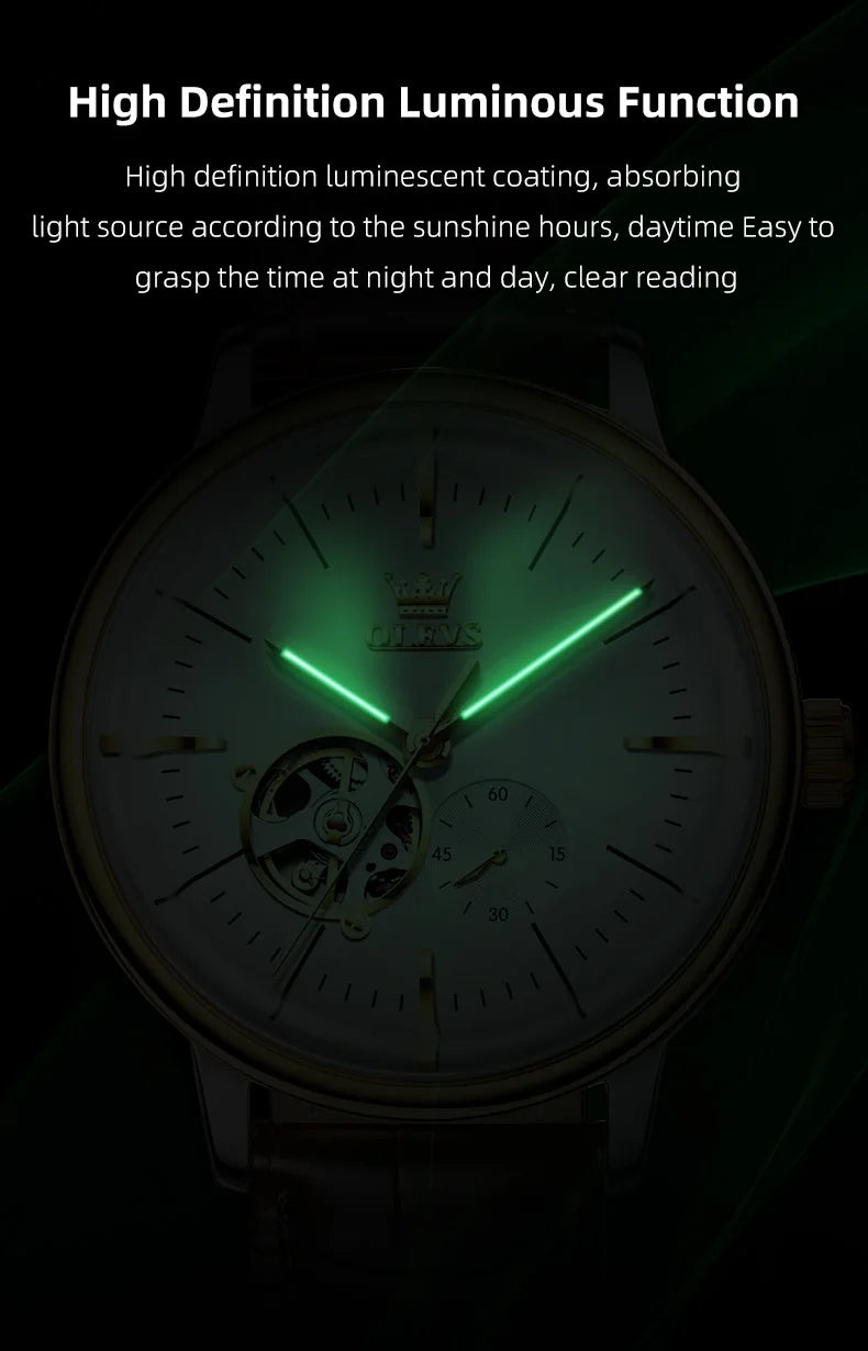 OLEVS 6708 Mechanical Watch for Men Fashion Arched Glass Automatic Men's Watches Hollow Simple Luxury Brand Original Man Watch
