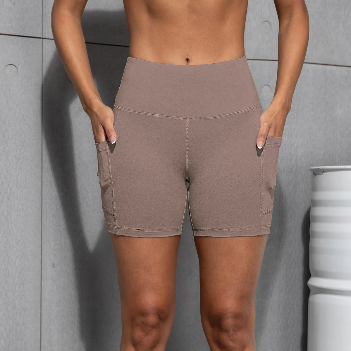 Women Shorts with Pockets Sexy Butt Lifting Fitness Cycling Tights Slim Solid Color High Waist Sports Shorts Casual Fashion Wear