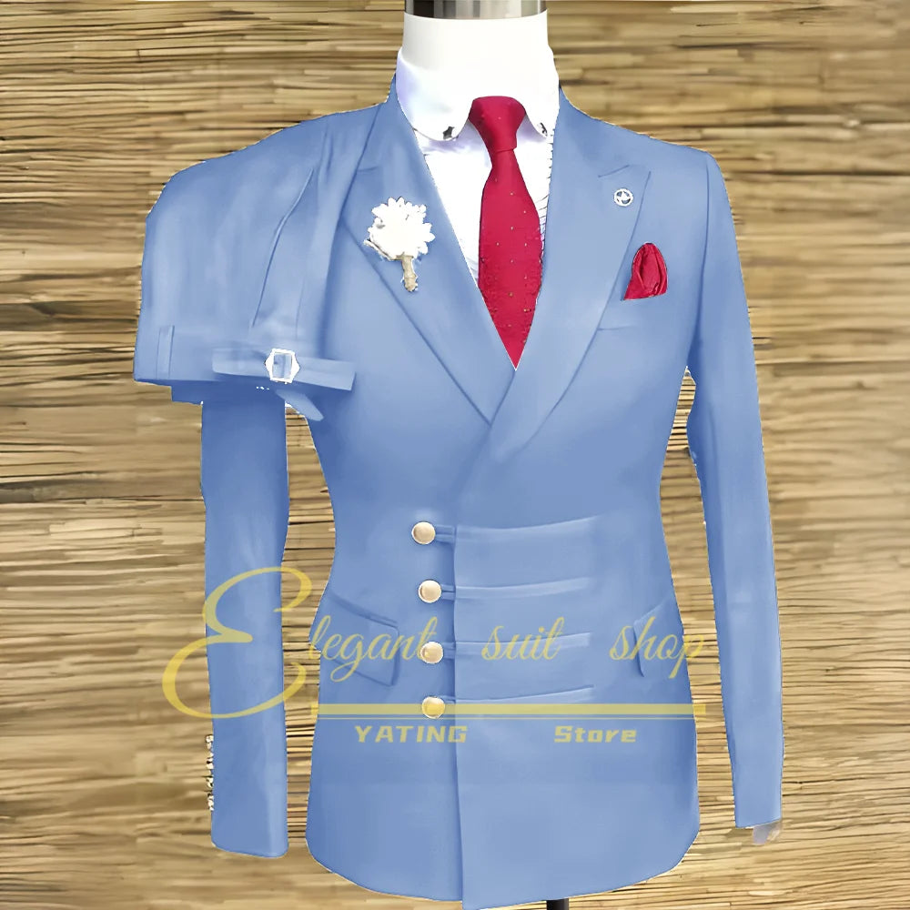 Formal Wedding Men Suits 2 Piece Jacket Pants Sets Double Breasted Male Clothing Costume