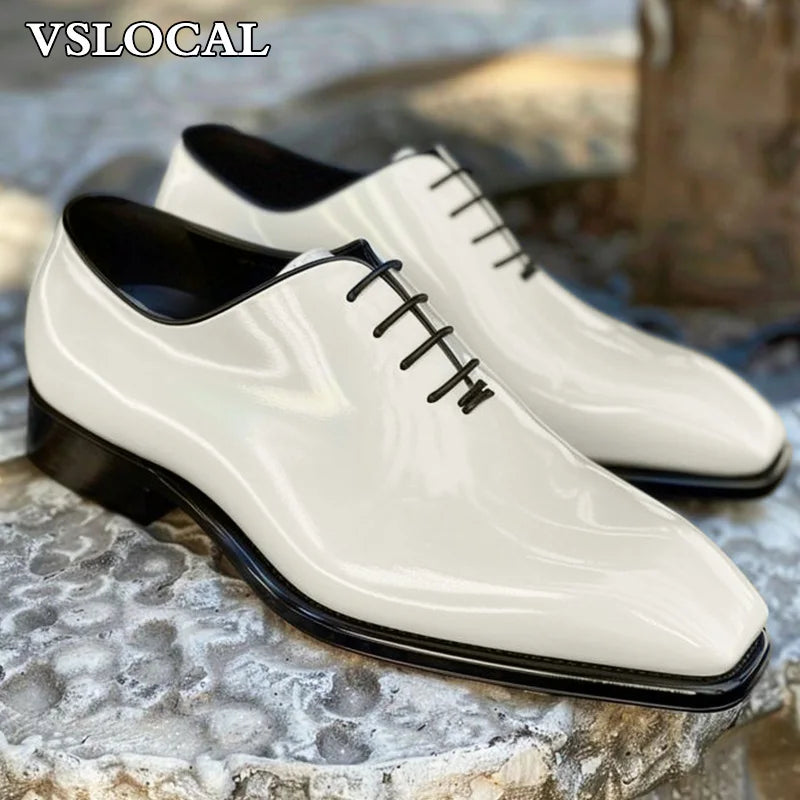 Luxury Men Oxford Shoes Lace Up Polishing Genuine Leather Casual Mens Dress Shoes White Wedding Banquet Party Shoes Man