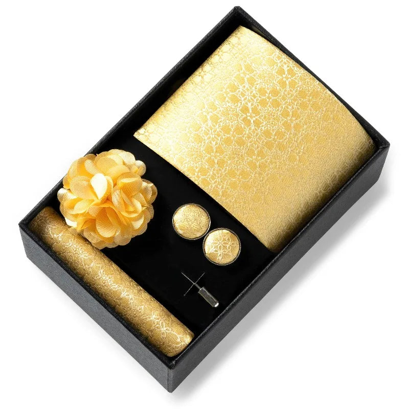 Luxury and Fashionable Men's Tie Gift Box Includes Tie, Handkerchief, Cufflinks, Tie Clip, Brooch