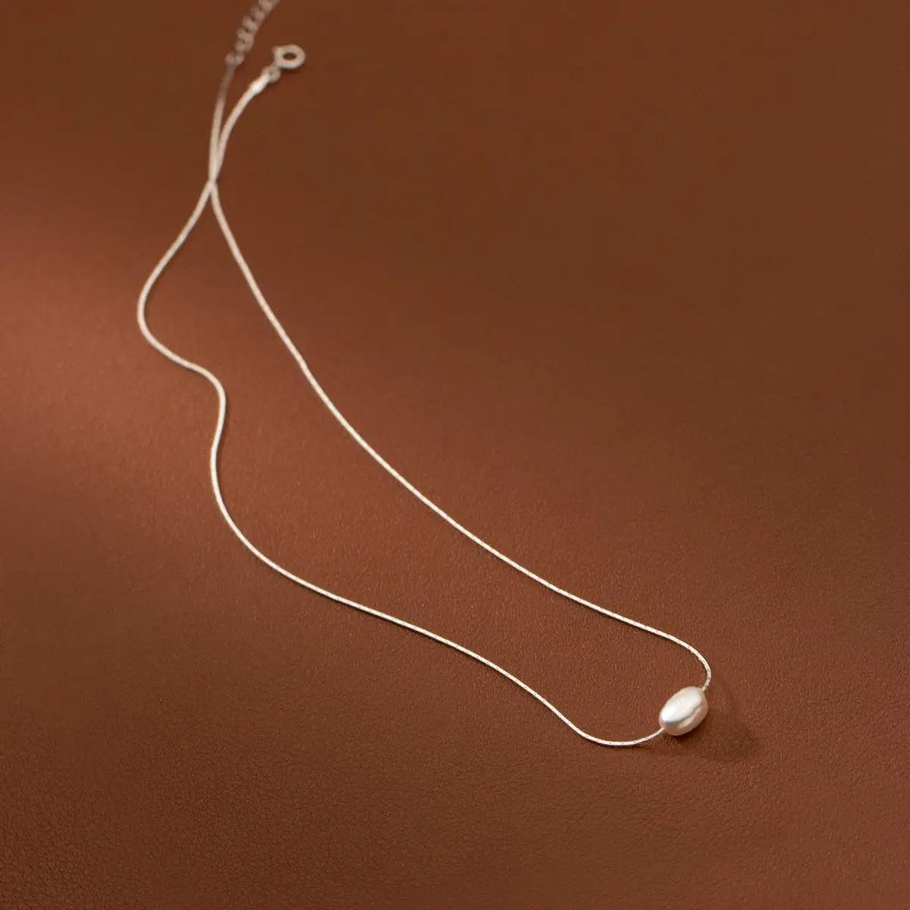Minar Minimalist Single Freshwater Pearl Pendant Necklaces For Women Gold Plated Brass Snake Chain Choker Wholesale Jewelry
