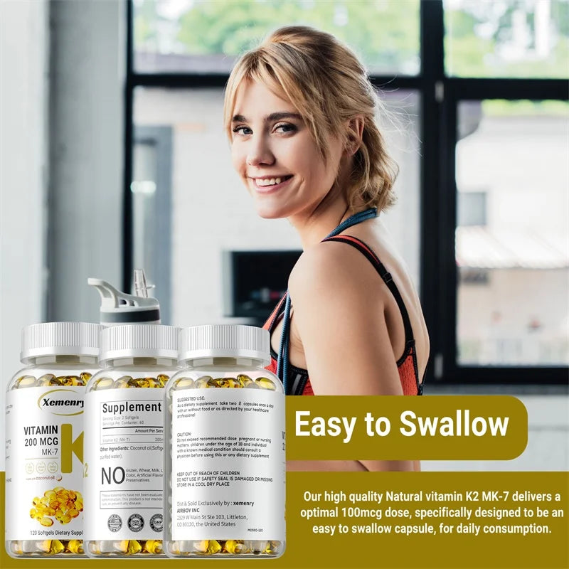 Vitamin K2 MK-7 Supplement - Supports Heart, Bone, Joint and Dental Health, Boosts Immunity, Easy To Absorb, Improves Energy