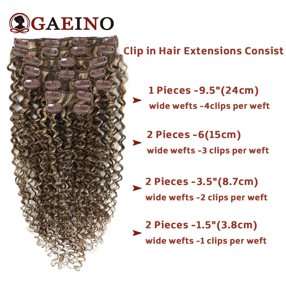 140-160 Grams Kinky Curly Clip In Hair Extensions Human Hair 100% Remy 10Pcs/Set Chestnut Brown & Bronzed Blonde Mix Full Head