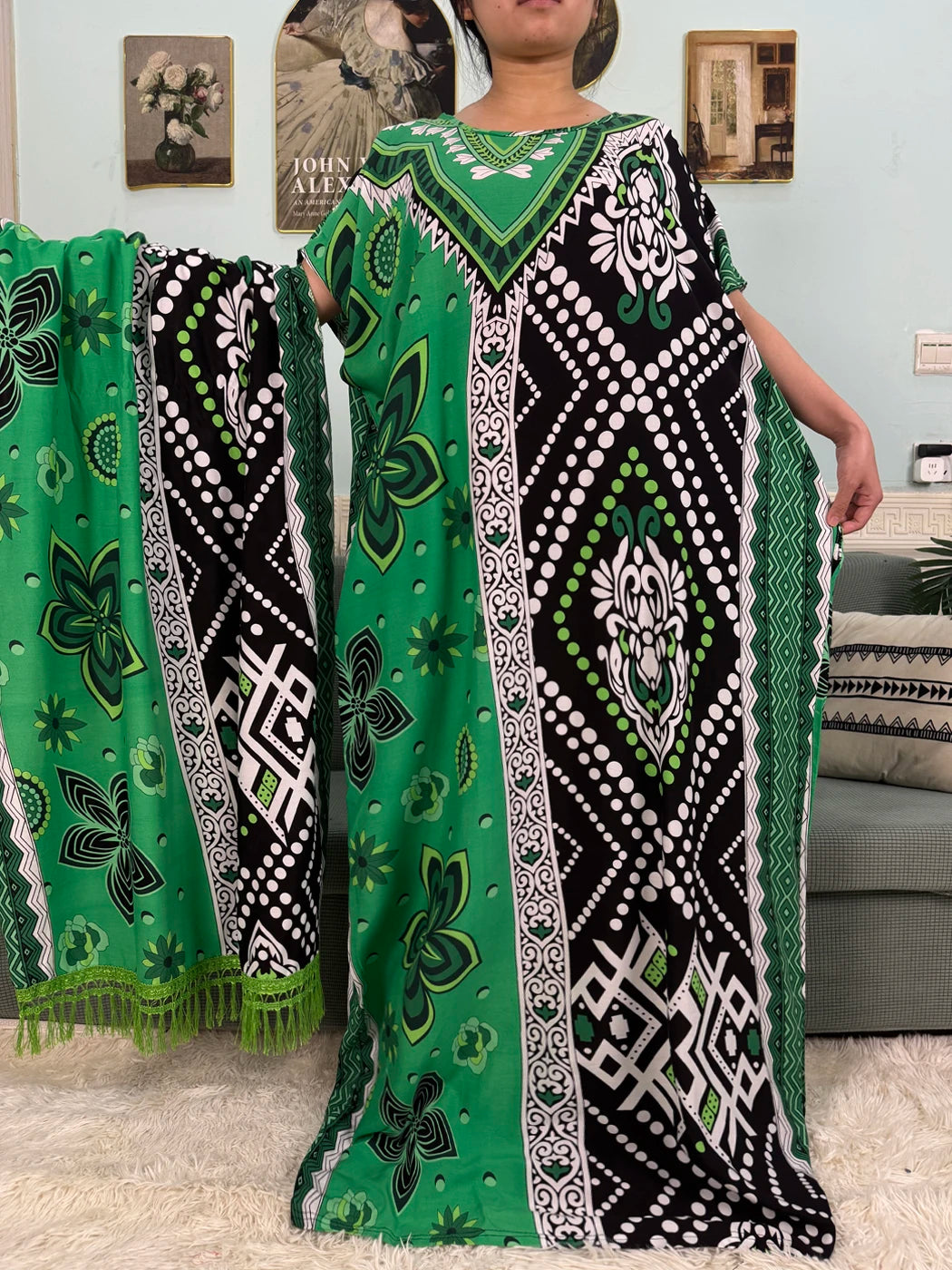 Muslim Abayas For Women 2025 Cotton Floral Printed Loose Caftan Marocain Femme Robe Eid Islam African Dresses With Pocket Scarf