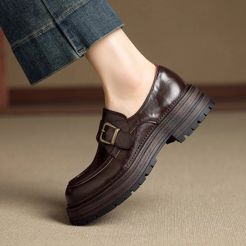 2026 New Women's Loafers Thick-soled, non-slip, buckle-up women shoes Round-toe formal dress shoes for spring and autumn female