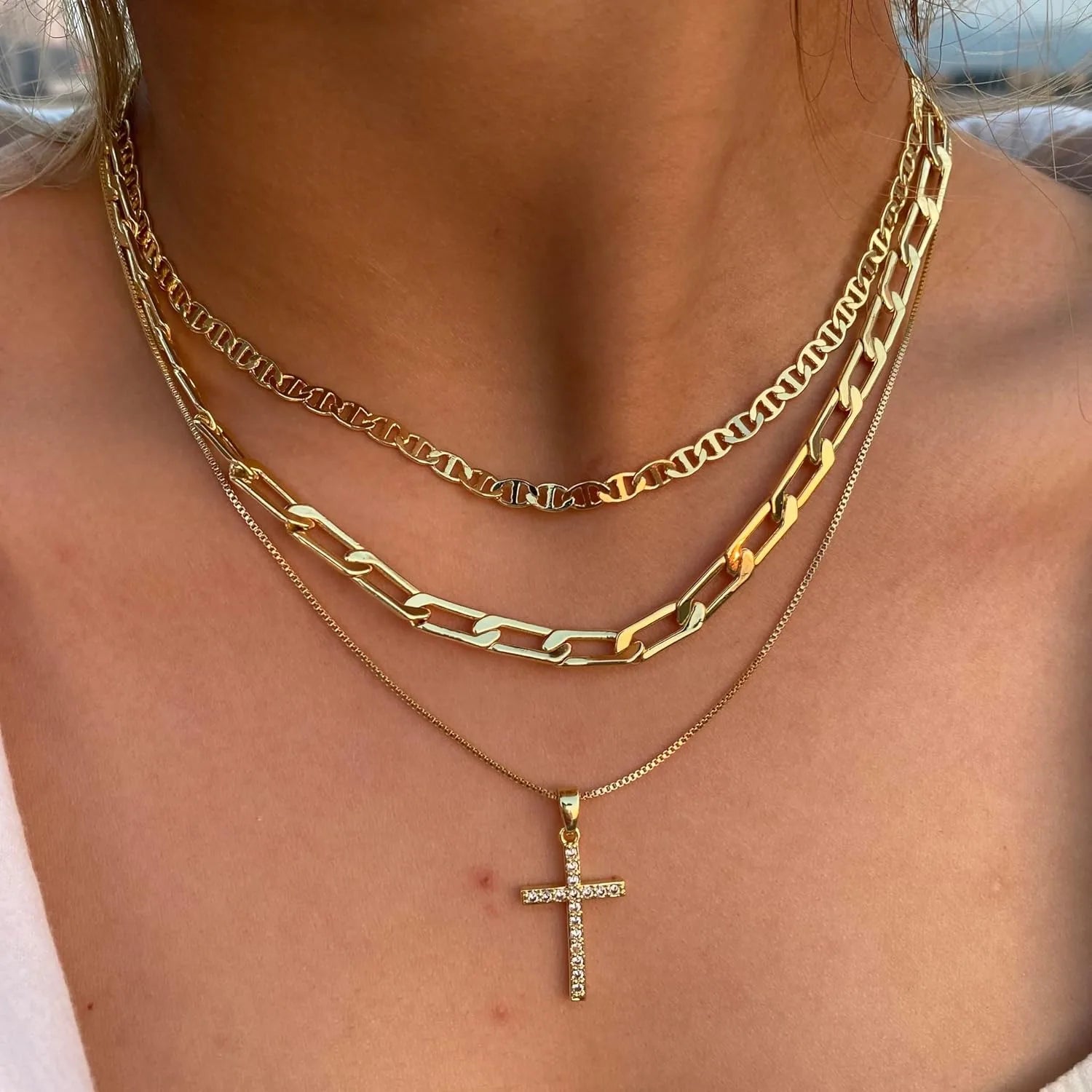 Cross Necklace for Women Stackable Stacked Stacking Layering Layered Necklaces Gold Necklace Cross Pendant Diamond Jewelry Gift