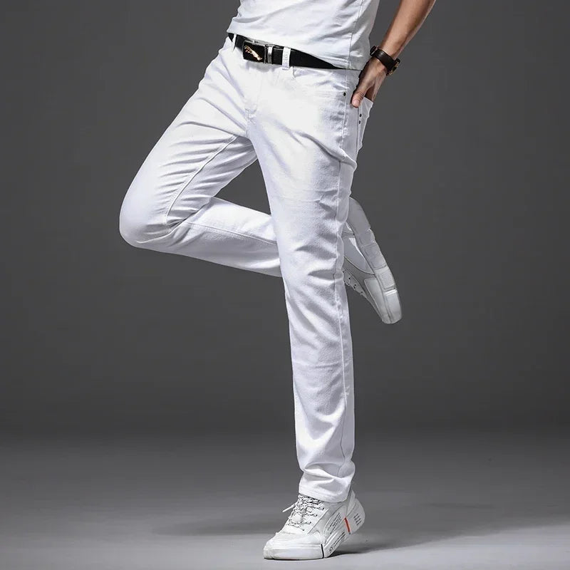 Men's White Jeans Fashion Casual Classic Style Slim Trousers Comfortable Soft Male Trendy Brand Stretch Pants Four Seasons Y2K