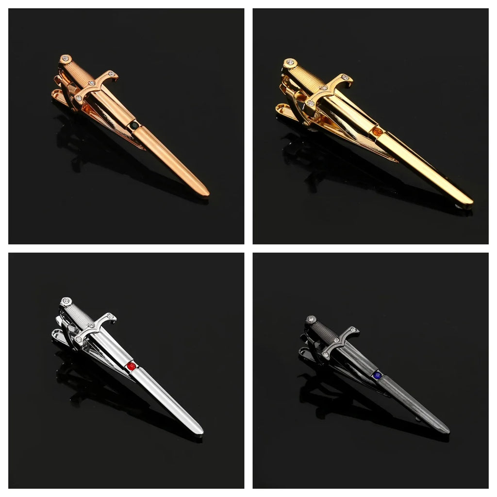 Personalized Tie Clip Sword Men's Metal Tie Trend Tie Clip Dress Simple Fashion Gold Band Diamond Business