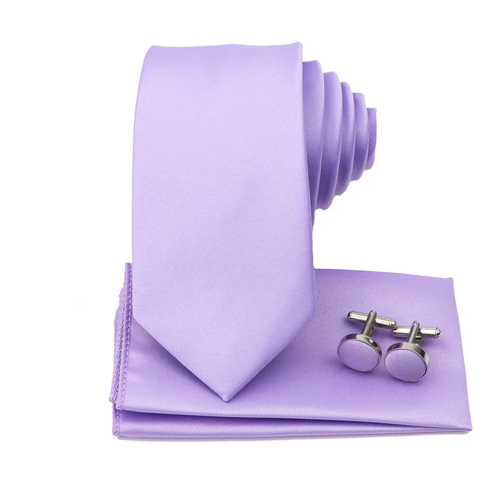 Men's Colorful Polyester Necktie Bowtie Cufflink Brooch Set Sage Green Pink Ties Business Wedding Party Shirt Accessories Gift