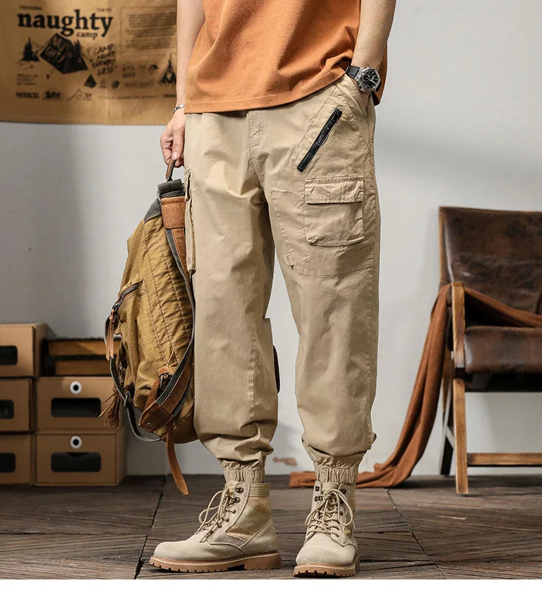 Man's Cargo Pants High Waist Casual Ninth Pants Fashion Slim High Street Straight Workwear Trousers Trend Streetwear Binding leg
