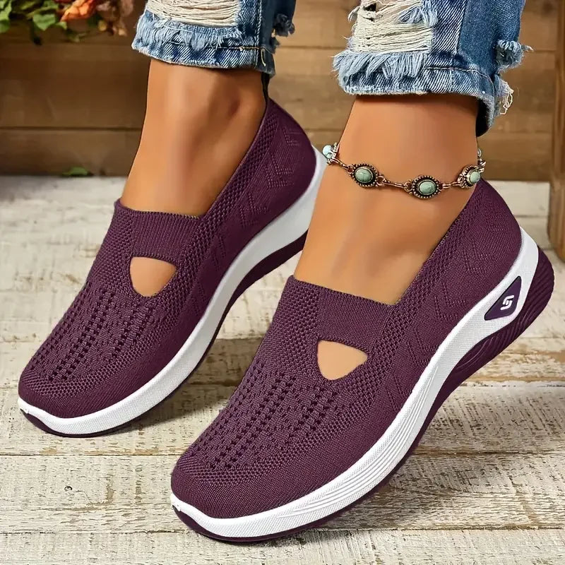 Women's shoes Solid Color Breathable Sneakers, casual sneaker women's summer sneakers, Low-top Knitted Casual Shoes Mom Shoes